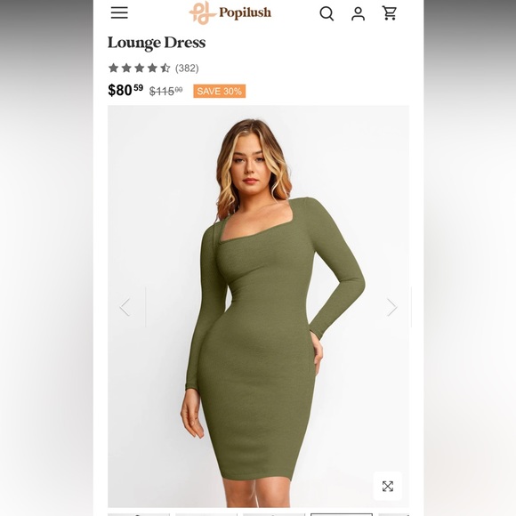 NWT Built-In Shapewear Long Sleeve Midi
Lounge Dress XS Olive Green - Picture 2 of 8